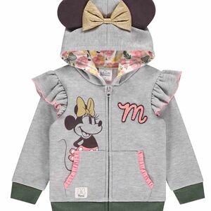 Disney Minnie Mouse grey hooded zip-up toddler girl's jacket.